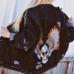 RARE Carmar Vintage Skull Patch Denim Jacket
